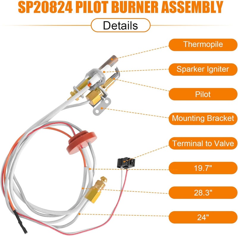 Ketofa SP20824 Pilot Burner Assembly Kit, Replaces SP20754, SP21058, SP21059, SP20800, Compatible for Rheem Ruud and Richmond Water Heater Parts, NG with LP Orifice - Image 4